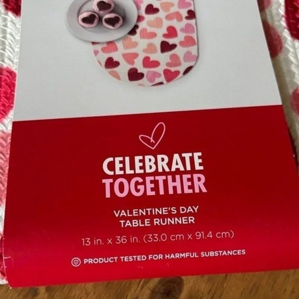 Celebrate Together Valentines Day Heart Table Runner Woven 13